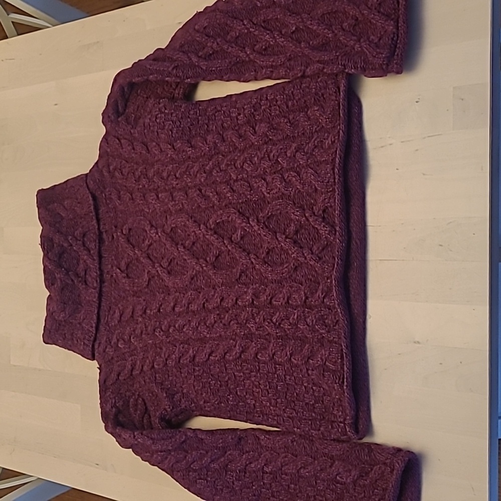 EUC Inis Crafts Irish 100% Merino Wool Cowlneck Turtleneck Purple Knit Sweater